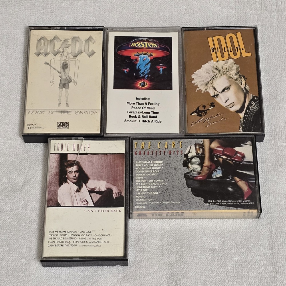 VTG Cassette Lot AC/DC Boston Billy Idol Eddie Money The Cars Classic Rock 80s